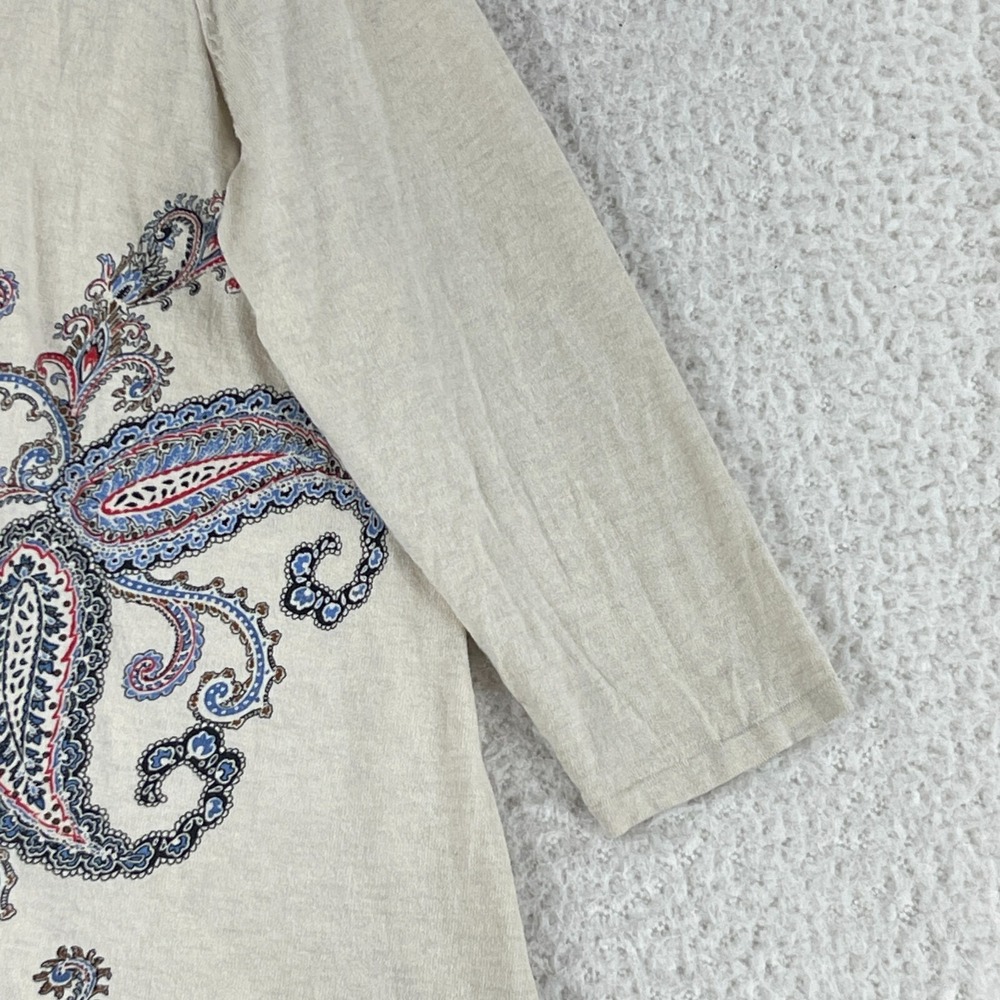 J. Jill Ivory Paisley Print Open Front Cardigan Sweater Womens 3/4 Sleeve Size L - Picture 3 of 12